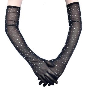 Elegant Long Gloves with Rhinestones Drilling for Women Formal TeaParty Wedding Costume 1920s Theme Party Accessories