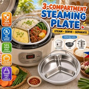 Food Grade Triple Section Steamer Plate Single Person Meal Prep Stainless Steel Kitchen Food Fan