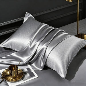 2PCS Silky Satin Pillowcase Hypoallergenic Soft Cool Feeling Skin-Friendly Solid Pillow Cover
