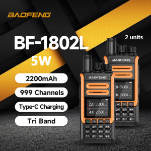 Baofeng 1802L Walkie Talkie Portable Tri-Band 5W High Power 999Memory Channels Two Way Radio One Key Copy Frequency 2 Set