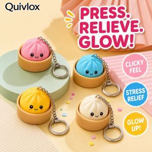 Cute Dim Sum Xiao Long Bao Keychain Press Glow Clicky Stress Relief Bag Charm Fidget Toy Kids