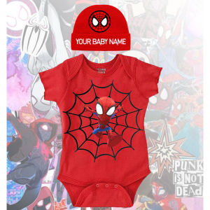 Spidey Baby Onesie Romper 2PC Superhero Theme Hero Baby Costume Short-Sleeved Clothes Free Custom Hat MLUP