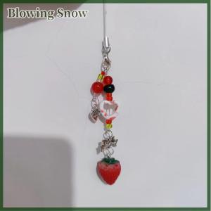 Blowing Unique Sweet Strawberry Phone Charms Pendant Cute Bow Heart Beaded Keychain Camera Schoolbag Decoration Accessories Gifts