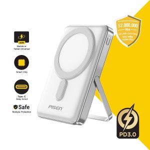 Sạc Dự Phòng Không Dây Siêu Nhỏ | Sạc Nhanh 30W 2 Chế Độ Sạc Có Chân Đỡ Thích Hợp Cho Các Sản Phẩm Có Magsafe Iphone 12 13 14 15 | PISEN QUICK - POWERMag Digital 30W 2-in-1 | TP-D080 | Bảo Hành 24 Tháng Phụ Kiện Sạc Pin