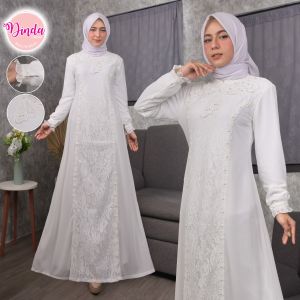 ELOK Nadhira Dress Putih Wanita Gamis Lebaran Haji dan Umroh Gamis Putih DCM#3194