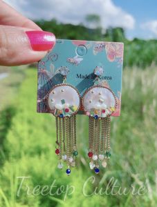 Korean 925 Silver Pearl Stud Earring with Gold Chain