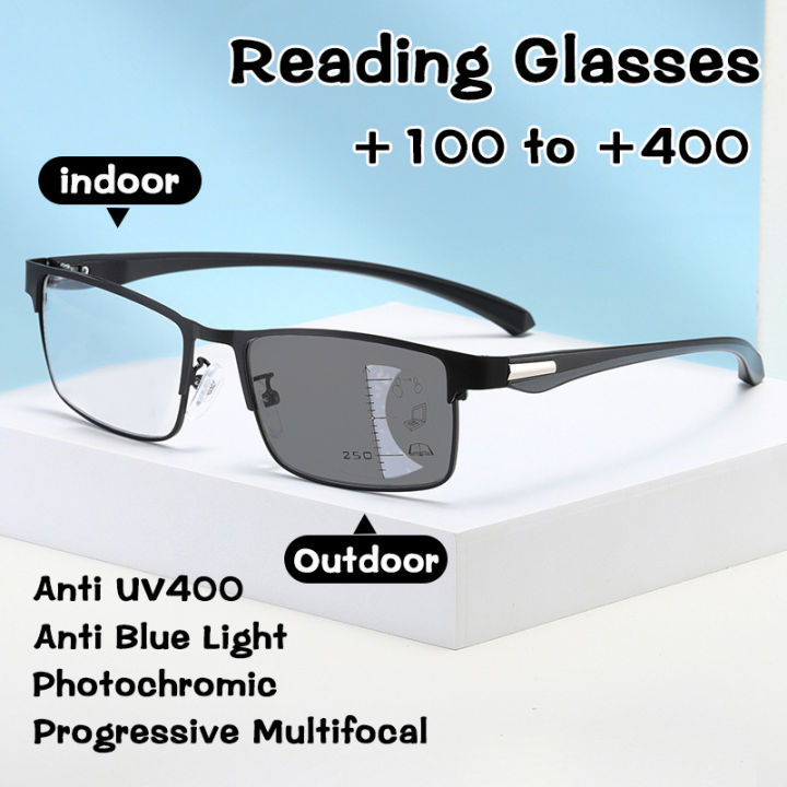 4 in 1 Photochromic Progressive Multifocal Reading Glasses for Men Anti