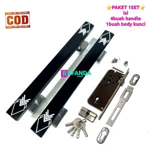 1set lock body kunci dan 2 buah gagang handle pintu rumah minimalis pilihan panjang 33cm 45cm dan 60cm untuk pintu depan dan kamar daun pintu1