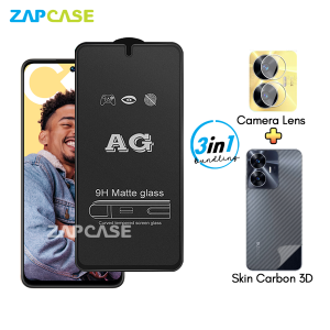 Realme C55 Nfc PAKET 3in1 Tempered Glass Anti Glare Free Camera Lens dan Skin Carbon