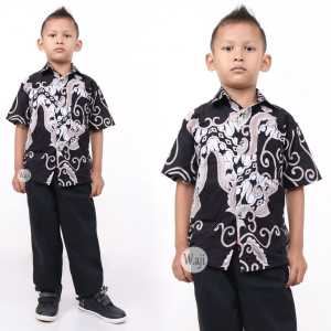 Kemeja Batik Pria Lengan Panjang Dan Pendek Motif Ulir Warna Putih Couple Batik Ayah Dan Anak Laki-laki Usia 2-10Tahun Terlaris