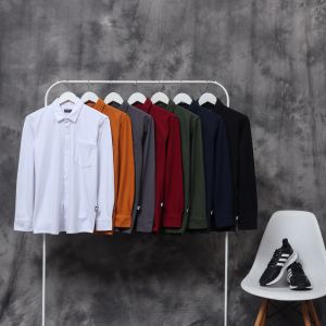 Dzargo Kemeja Polos Pria Lengan Panjang Pique Premium (Hitam Putih Army Navy Maroon Dark Mustard Abu-Abu baju dll)