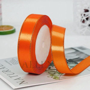 3/4 (2cm) Gold Edge Ribbon Gift Box Packaging Decorative Satin Ribbons Handmade Accessories Decor (25yards/roll)