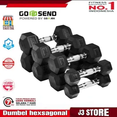 J3 Alat Fitnes Dumbel Hexsagonal 20Kg(1Pcs)Barbel Besi Lapis Karet|Dumbell Hexsa(Kualtias Premium)