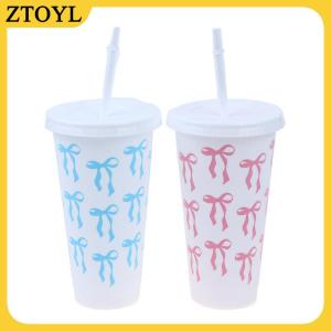 ZTOYL  1PC 710ml Kawaii Bow tái sử dụng bên ly với rơm nắp cà phê nước trái cây trà dễ thương cốc với rơm ly nhựa Quà Tặng mùa hè
