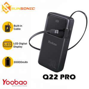 Yoobao Q22 Pro 20000mAh Compact Size PD30W Fast Charging Digital Display Power Bank with Built in Type-C Cable