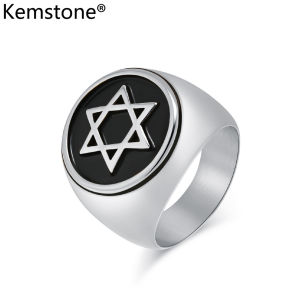 Kemstone Retro Hexagonal Stainless Steel Ring Mens Solomon Seal Finger Rings Jewelry