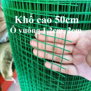 Khổ cao 50cm) Lưới sắt bọc nhựa màu xanh làm chuồng gà vịt ( ô vuông rộng 1.2cm và ô vuông rộng 2cm )