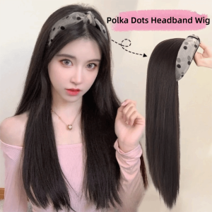 CIRCUIT ย้อนยุค วิกผมแบบมีลายจุด ที่คาดผม แบบเกาหลี วิกผมแบบครึ่งหัว แฟชั่น วัสดุสังเคราะห์ ผมตรงยาว ผู้หญิง