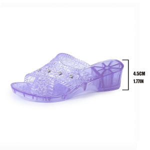 [Free Shipping] Crystal Slippers For Women Summer Wedge Heels Plastic Bathroom Slippers Non-Slip Simple Mid-Heel Design Suitable For Mothers Durable For Outdoor Wear