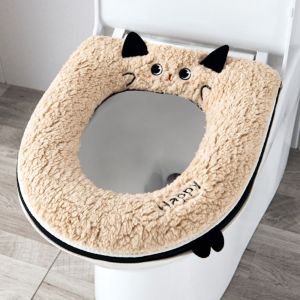 FDRGV Thickened Universal Toilet Mat Warm Soft Zipper Toilet Cover Cartoon Removable Toilet Seat Cover Bathroom Use
