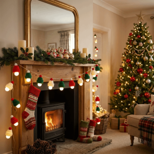 MIIQNUS Ánh sáng ấm áp Đèn trang trí cây thông Noel LED Không khí lễ hội Ánh sáng dịu nhẹ Đèn hình mũ len Ấm cúng Quả cầu khảm bạc phản quang Dây đèn treo Cây thông Noel