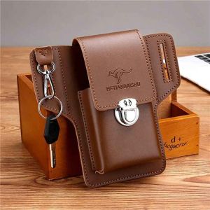 Personalized Name Embossing DIY Men Leather Vintage Pack Waist Bag Belt Clip Phone Holder Travel Hiking Belt Pouch Purse Bag