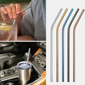 88HomeStore 1 Set Reusable Metal Straws Set with Cleaner Brush 304 Stainless Steel Drinking Straw Milk Drinkware Bar Party Accessory