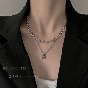 Titanium Steel Necklace European and American Hip Hop Fashion Not Fade Necklace Rantai Leher  Wanita 钛钢嘻哈设计感情侣项链女ins