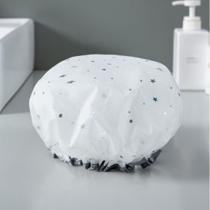 AUK Double-layer Waterproof Shower Cap Fashion Bathing Caps Star Pattern Bathroom Hair Salon Supplies