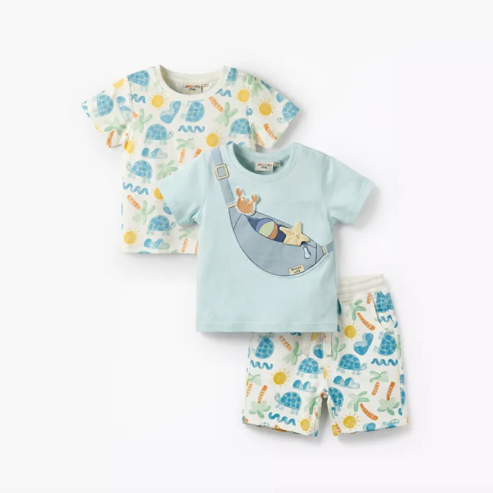 Babyshop%20Baju%20Anak%20Laki-laki%20Set%20of%203%20Juniors%20Crew%20Neck%20Short%20Sleeves%20T-shirt%20and%20Shorts%20Set%20with%20Print%20-%20Image%202