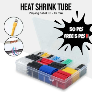 55PCS! Heat Shrink Tube Heat Konektor Penyambung Kabel Conector Heatshrink Isolasi Kabel Bakar Selongsong Pelindung Kabel Rusak Serongsong Cable Patah Penutup Pengaman Melindungi Setrum Setruman Listrik Selang Kabel Putus Penyambung Kabel Charger Rusak