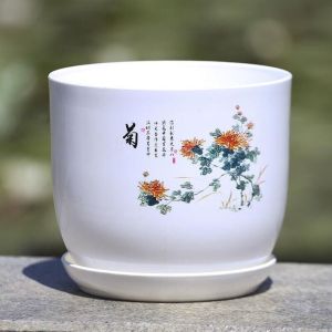 SVSAKZ168 Extra Large Plastic Flower Pot With Tray White Imitation Porcelain Hydroponic Pots Breathable PP Resin Flower Pot Indoor Flowers