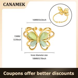 【 CANAMEK 】 Popular Butterfly Rings For Women Color Stainless Steel Geometric Opening Finger Ring Aesthetic Wedding Christmas Jewelry
