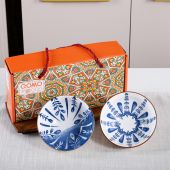 QOMO Set Mangkuk Seramik dengan Kotak Hadiah Seramik Mangkuk Pinggan Doorgift Untuk Hadiah Makan Malam Perkahwinan