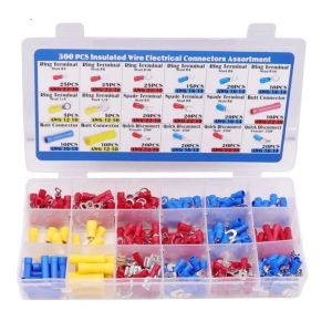 Bộ kìm cos đa năng gập gọn kèm lưỡi dao rọc cáp + 300 đầu cos cách điện đấu nối điện chuyên nghiệp