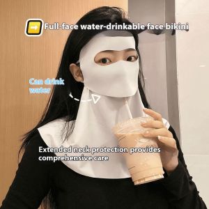 Zhuoya หน้ากากป้องกันแสงแดด Seluruh Wajah หรูหรามีผ้าคลุมหน้าและคอสำหรับผู้หญิง