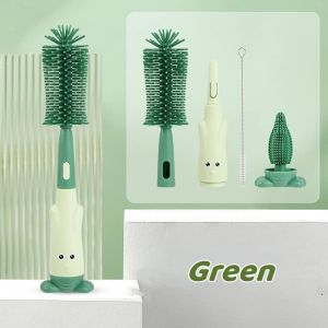 TOP Shop 3 in 1 Baby Milk Bottle Brush Cleaner Straw Brush Pacifier Brush Silicone Brush Set 360° Non-Scratch
