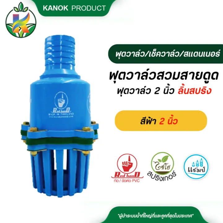ฟุตวาล์ว ตรามือ 2 นิ้ว สีฟ้า PVC ลิ้นสปริง
