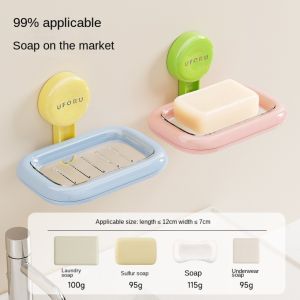 LIANG ระบายน้ำ กล่องสบู่แบบดูด ไม่เจาะรู ติดผนัง ที่วางจานสบู่ สะดวก ใช้ซ้ำได้ ถาดเก็บสบู่ ห้องน้ำ