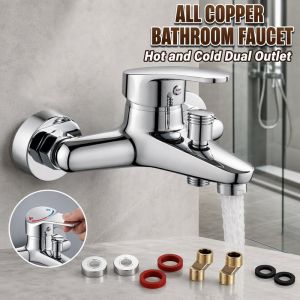 Mixer Faucet Valve 304 Stainless Steel Dual Outlet Hot Cold Water Bathroom Shower Diverter Wall Mount Leak Resistant