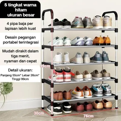 Paus Biru - Rak Sepatu 2-6 Susun | Tempat Penyimpanan Sepatu Sandal 6 Tingkat Rangka Besi Kuat