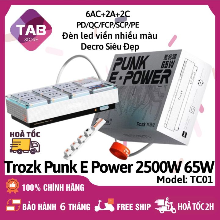 Củ Sạc Kiêm Ổ Cắm Điện Trozk Punk E Power 2500W 65W 6AC2C2A PD/QC/FCP ...