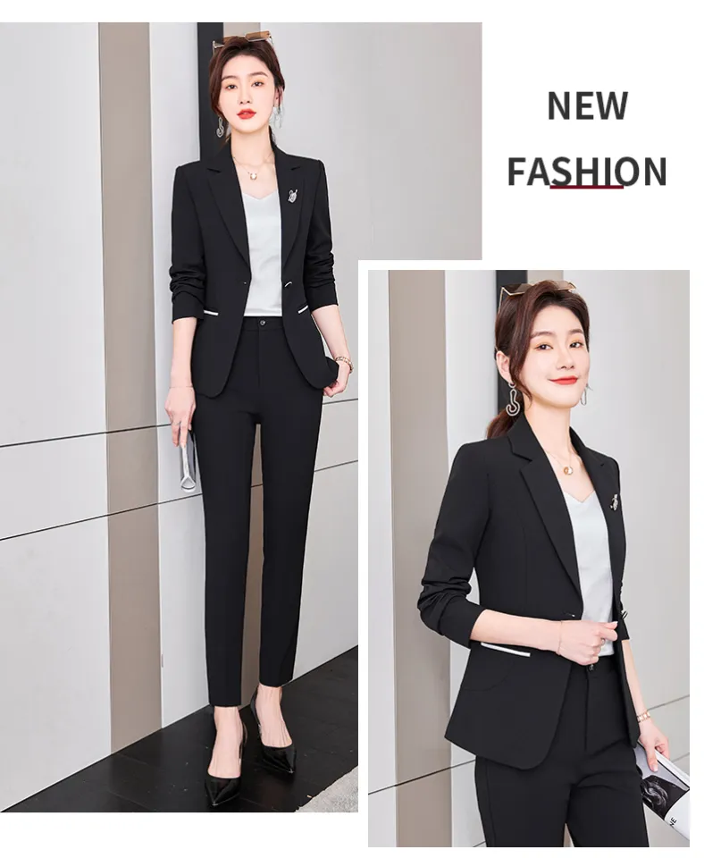 Spring and Autumn 2022 Women New Pant Suit Set Blazer Jacket & Pants  Trouser 2 Pieces Set Fashion Office Lady Work Wear Suit Korean Style  Business Suit Outwear