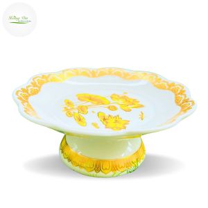 Đĩa trái cây chưng bàn thờ họa tiết hoa sen vàng