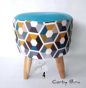 kursi stool bulat motif duo | stool sofa bulat
