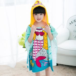 Kids Cartoon Hooded Poncho Bathrobe Children Hooded Beach Towel  Swimming Children Towel