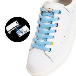 Flat Shoe Laces Elastic Lazy Shoelaces Without Ties For Sneakers Metal Lock Reticulated Weaving No Tie Shoes Lace rubber band 1 Pair