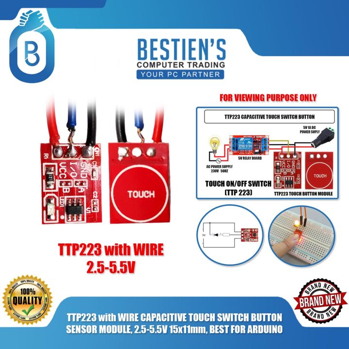 TTP223 with WIRE CAPACITIVE TOUCH SWITCH BUTTON SENSOR MODULE, 2.5-5.5V ...