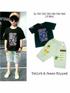 SETELAN ANAK LAKI KOREAN STYLE TSHIRT SHORT PANT JEANS RIPPED CAPTAIN AMERICA