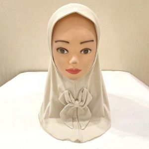 OMQAIO Pre-Stitched Design Kids Instant Hijab Elastic Chin Support Breathable Girls Bowknot Headscarf Modest Childrens Scarf Lightweight and Soft Ethnic Style Turban Celebration Outfit